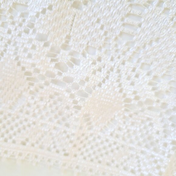 Vintage Crochet Lace Ivory / Off White Window Valance with Two Panels Set - Picture 9 of 14